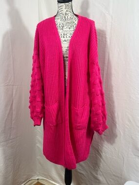 Oversized Pink Open-Front Women's Cardigan Sweater